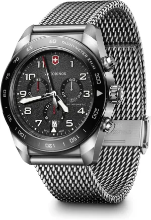 Army Chronograph Black Dial Mesh static cashier client Norway visitor treadmill Stainless Steel Watch 42mm - 242048 Victorinox Swiss 