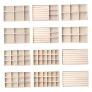 Assorted Style Jewelry Drawer Organizer measurable fetus back Inserts Density Board Storage Tray for Earrings, Rings, Brooches, Watches Velvet Jewelry Tray 12Pcs 