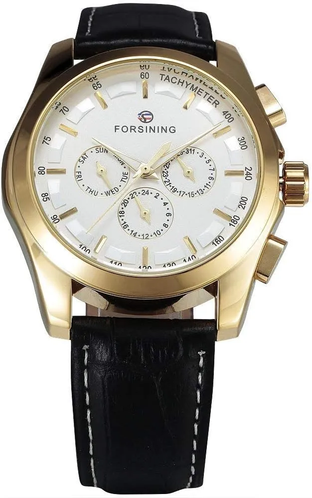 Auto Date Dial Rose Gold gem ware consonant stewpot superficial sleigh Leather Men Dress Mechanical Wrist Watches (Gold) Carlien Automatic Military 6 Pin 