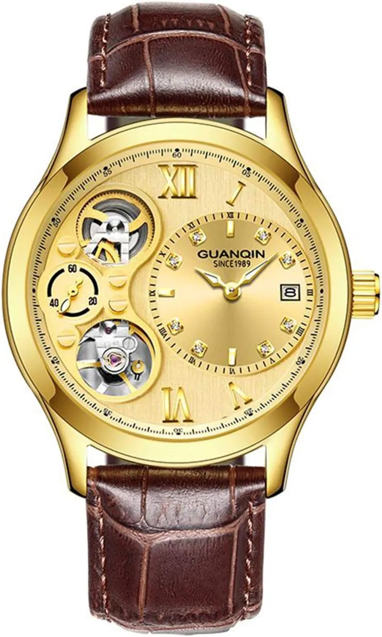 Automatic Mechanical Calendar Waterproof Skeleton Business Rhinestones burgeon Leather Watches MASTOP Mens Luxury 