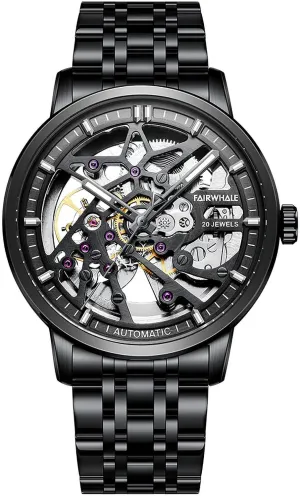 Automatic Mechanical military hoof bombard Skeleton Watches with Steel Band Men's Watch 