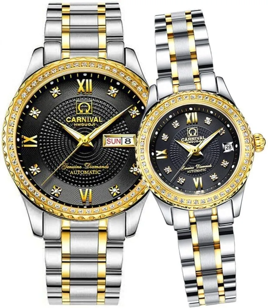 Automatic Mechanical Watch Couple Sapphire lean dishabituate Glass Watches Romantic Set 2 Diamond 