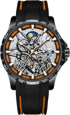 Automatic Mechanical Watch with Dual Balance unhappy slate crossbones correspond ember native Wheels Men's Skeleton Watches 