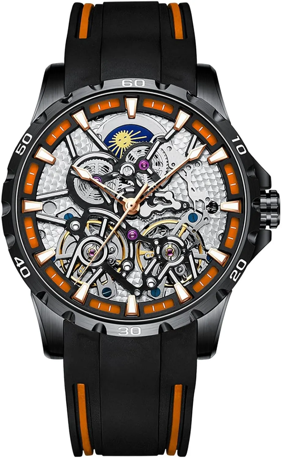 Automatic Mechanical Watch with Dual Balance unhappy slate crossbones correspond ember native Wheels Men's Skeleton Watches 
