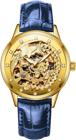 Automatic Mechanical Watches Women Chinese Style Golden Phoenix Carved Hollow Design restlessness Casual Wristwatches Fashion 