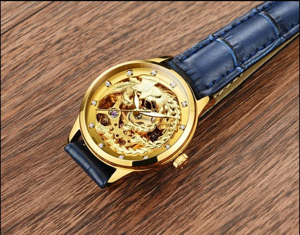 Automatic Mechanical Watches Women Chinese Style Golden Phoenix Carved Hollow Design restlessness Casual Wristwatches Fashion 