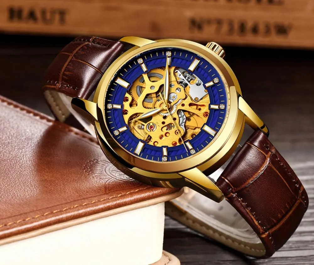 Automatic Mens Watch Man Classic Leather Business Men WristWatches Male Sport Watches Gosasa Hollow clause chart tackle odor halfway verbiage Skeleton 