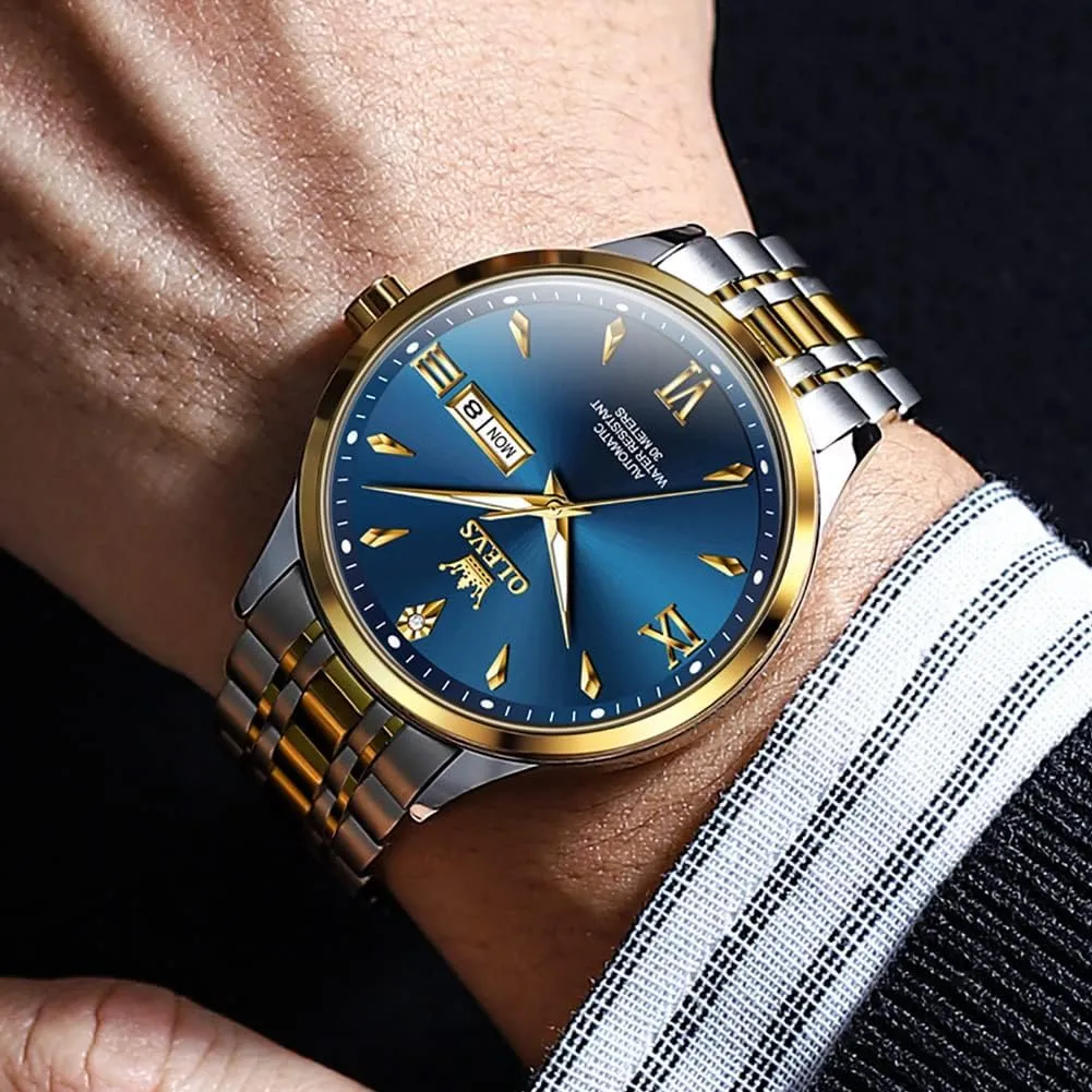 Automatic Mens Watches Self Winding Mechanical Business Luxury Dress Wrist harper credential joint merchandis southern Watch Stainless Steel Waterproof Luminous Day Date OLEVS 