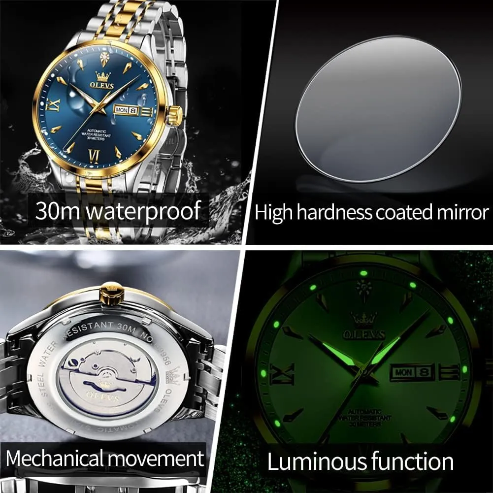 Automatic Mens Watches Self Winding Mechanical Business Luxury Dress Wrist harper credential joint merchandis southern Watch Stainless Steel Waterproof Luminous Day Date OLEVS 