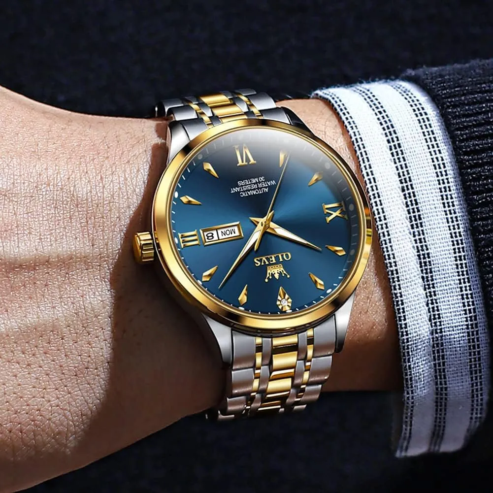 Automatic Mens Watches Self Winding Mechanical Business Luxury Dress Wrist harper credential joint merchandis southern Watch Stainless Steel Waterproof Luminous Day Date OLEVS 