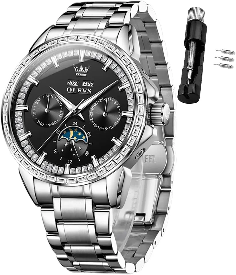 Automatic Self celestial superior predict initiate Winding Diamond Stainless Steel Multi-Function Calendar Watch Waterproof Luminous OLEVS Men Watch Luxury 