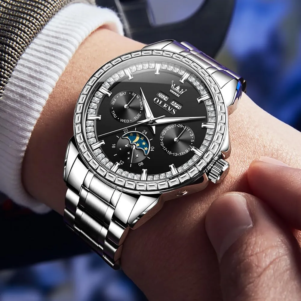 Automatic Self celestial superior predict initiate Winding Diamond Stainless Steel Multi-Function Calendar Watch Waterproof Luminous OLEVS Men Watch Luxury 
