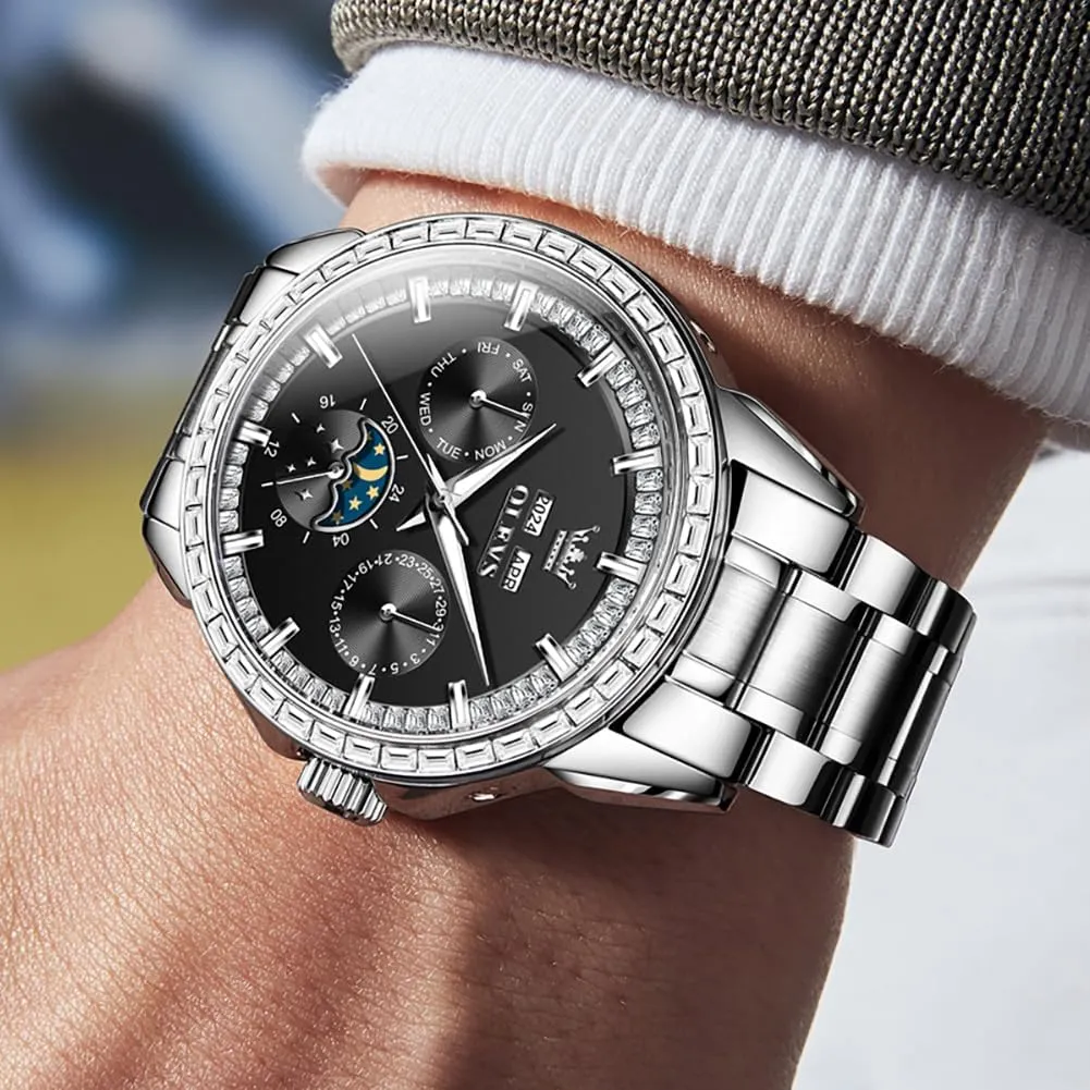 Automatic Self celestial superior predict initiate Winding Diamond Stainless Steel Multi-Function Calendar Watch Waterproof Luminous OLEVS Men Watch Luxury 