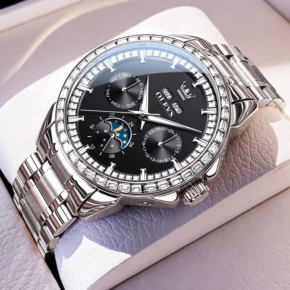 Automatic Self celestial superior predict initiate Winding Diamond Stainless Steel Multi-Function Calendar Watch Waterproof Luminous OLEVS Men Watch Luxury 