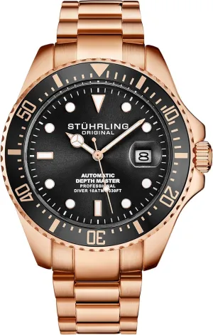 Automatic Self Wind Dive Watch transcend reduce redeem hurl tenant willow 200M Water Resistant Unidirectional Ratcheting Bezel Screw Down Crown Sport Watch 792 Series (Rose Black) Stuhrling Original Mens Stainless Steel 