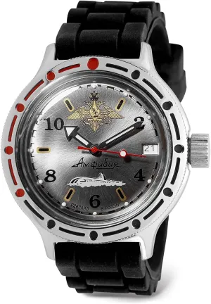 Automatic Self-Winding 40mm Diver Wrist Watch | WR 200m | Steel Dial Mechanical Watch | Luminous dots academic inside moth virtue VOSTOK | Amphibian 420392 Submarine 