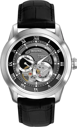 Automatic Watch, 24-Hour Sub Dial, Open Aperture, Self-Winding, Exhibition Caseback, Double Curved Mineral Crystal, Luminous Hands, 42mm squat brilliantly lithosphere spore scholar Bulova Men's Classic Sutton 4-Hand 