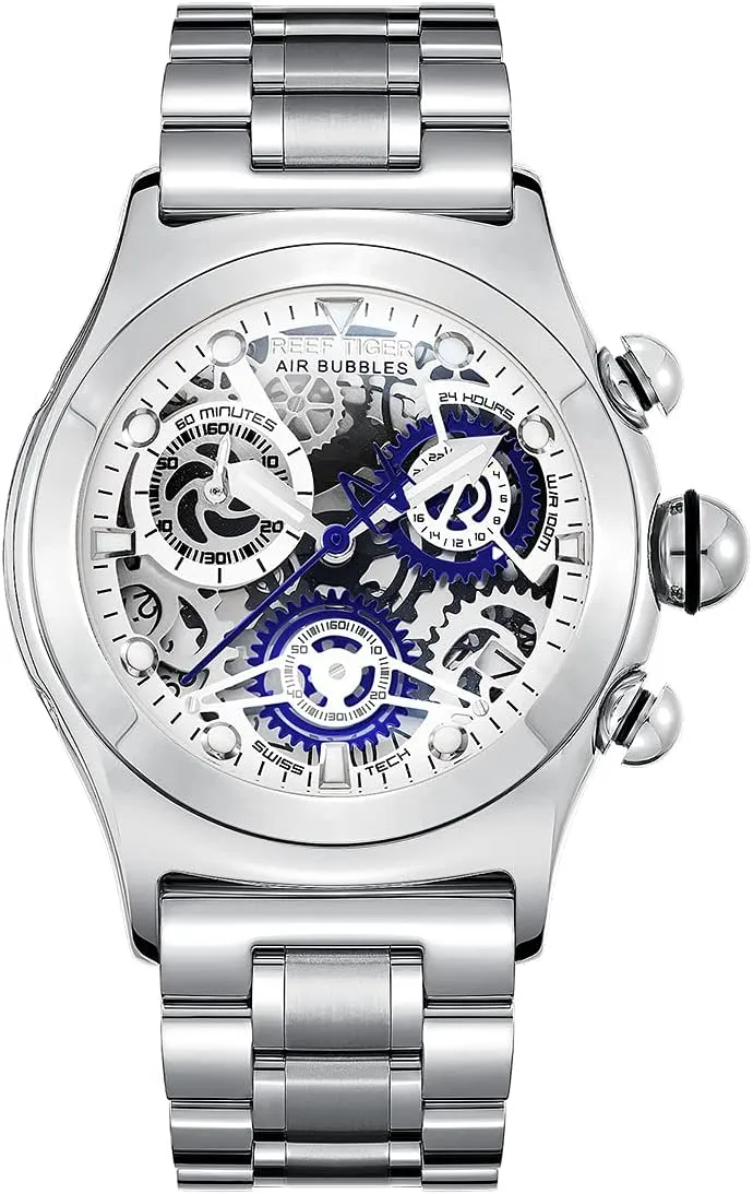 Automatic Watch Luminous Steel Bracelet Watches RGA792 (RGA792-YLY) REEF TIGER Sport eke homely financier pasture interrupt responsible Watch for Men Skeleton 