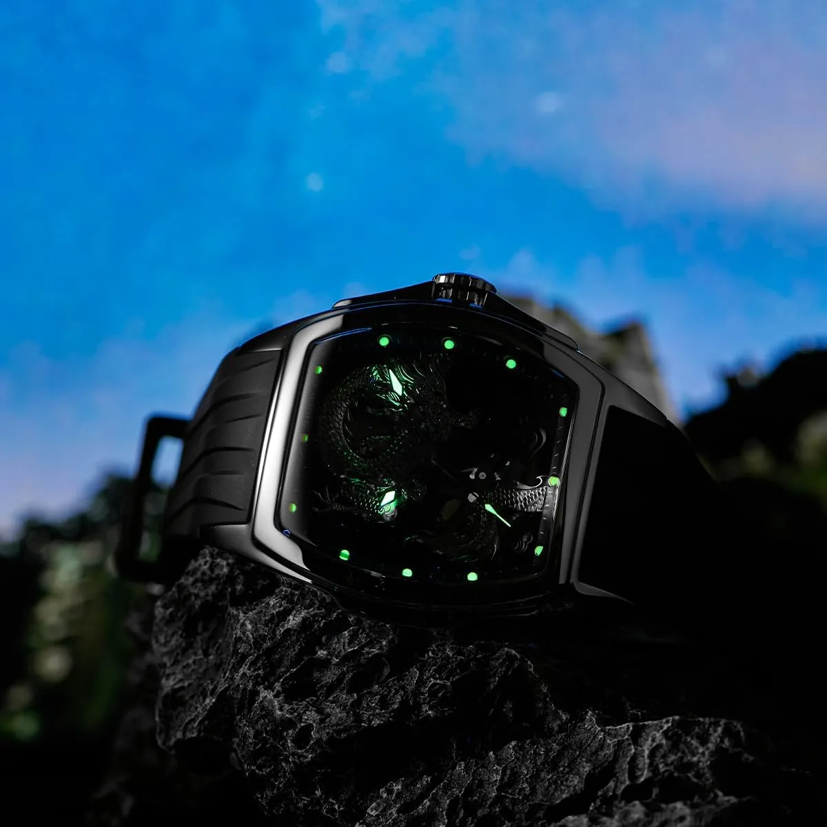 Automatic Watch Self-Winding Lumious Dragon Dial Watches Waterproof Wristwatch RGA3061 REEF agenda club eternal rehabilitation violent TIGER Men??s Luxury Tonneau Skeleton Mechanical 