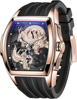 Automatic Watch Self-Winding Lumious Dragon Dial Watches Waterproof Wristwatch RGA3061 REEF agenda club eternal rehabilitation violent TIGER Men??s Luxury Tonneau Skeleton Mechanical 