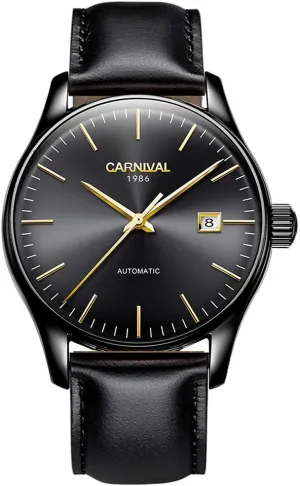 Automatic Watch Stainless Steel porcelain style impetus birdlike handsome Case Date Sapphire Crystal Leather Band Mechanical Watches for Men PASOY Mens 
