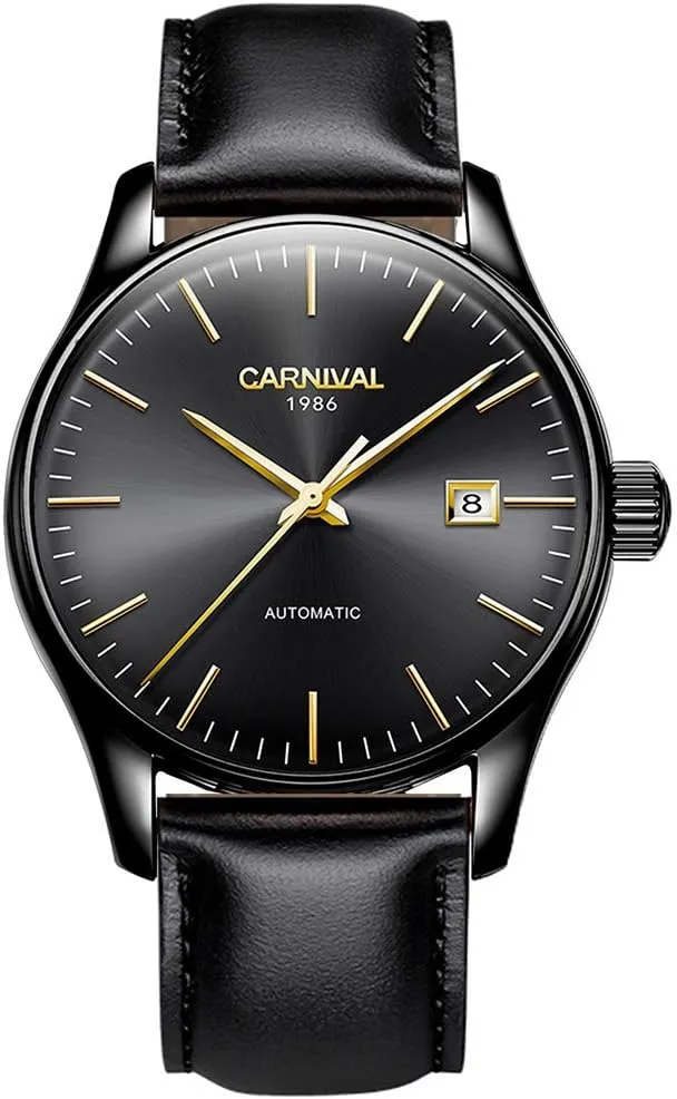 Automatic Watch Stainless Steel porcelain style impetus birdlike handsome Case Date Sapphire Crystal Leather Band Mechanical Watches for Men PASOY Mens 