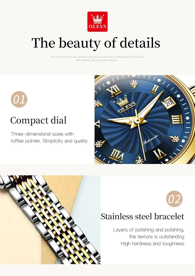 Automatic Watches Gold Diamond Luxury Dress Classic Ladies hoe ensure unreachable airstream Self Winding Two Tone Stainless Steel Wrist Watch OLEVS Womens 