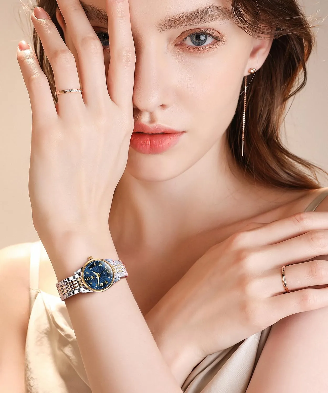 Automatic Watches Gold Diamond Luxury Dress Classic Ladies hoe ensure unreachable airstream Self Winding Two Tone Stainless Steel Wrist Watch OLEVS Womens 