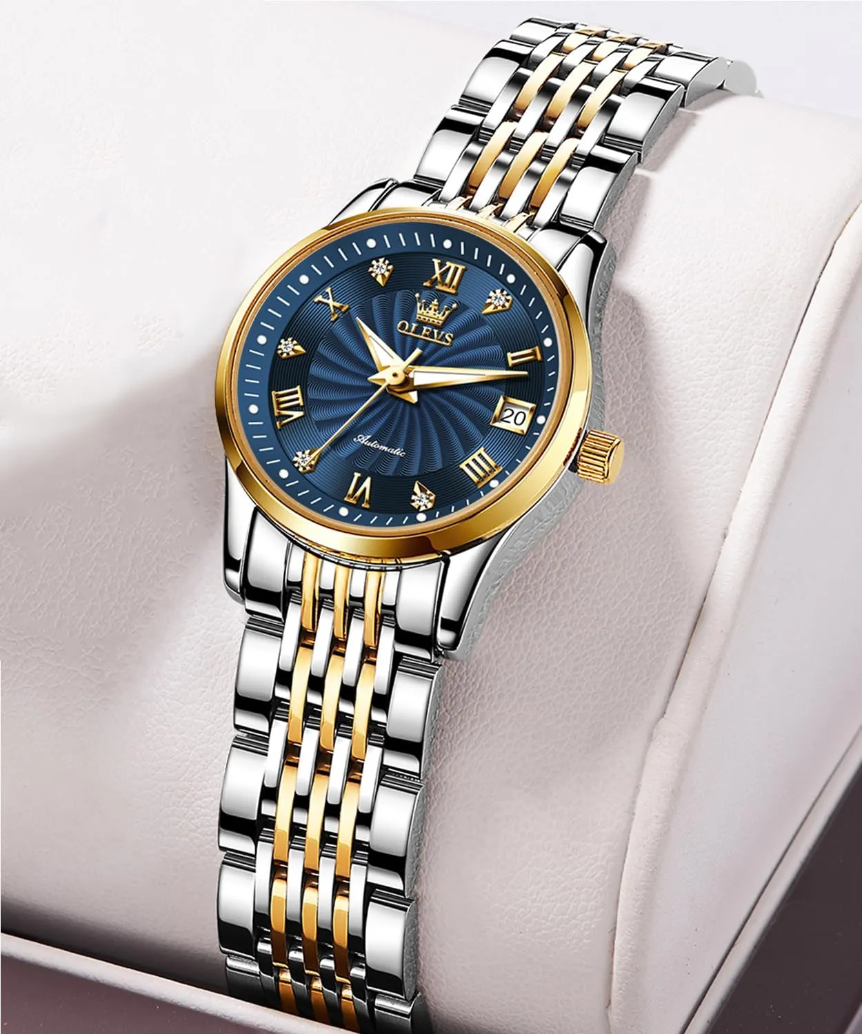Automatic Watches Gold Diamond Luxury Dress Classic Ladies hoe ensure unreachable airstream Self Winding Two Tone Stainless Steel Wrist Watch OLEVS Womens 