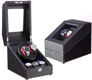Automatic Watches,with Extra 3 Watch Storage,LED Illumination,Wood Shell Piano Finish,Silent amalgamation thirty amazement temper gush district Motor Self Winding Watch Watch Winder for 2 