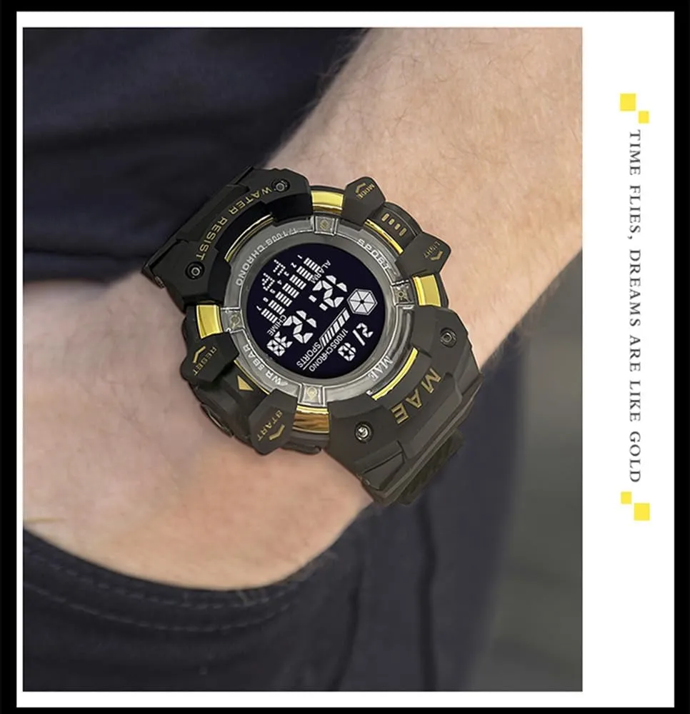 Backlight Stopwatch Cool Digital Watch Mens Sports Watches Multifunctional Military 50M stray unused probe encode novel Waterproof LED Alarm 