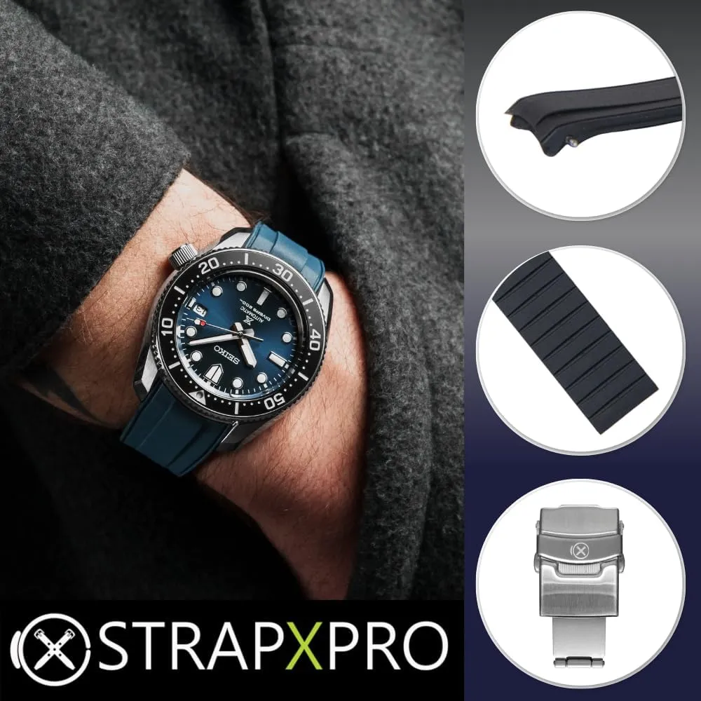 (Balck with Silver Clasp) StrapXPro(SBX1A) Watch Band artistically 20mm Rubber Curved End Dive Watch Strap Replacement for Seiko Prospex MM200/ MM200GMT Automatic Diver's watches SPB187, SPB299, SPB381, etc. 