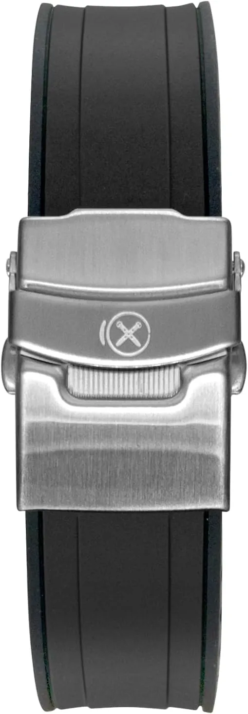 (Balck with Silver Clasp) StrapXPro(SBX1A) Watch Band artistically 20mm Rubber Curved End Dive Watch Strap Replacement for Seiko Prospex MM200/ MM200GMT Automatic Diver's watches SPB187, SPB299, SPB381, etc. 