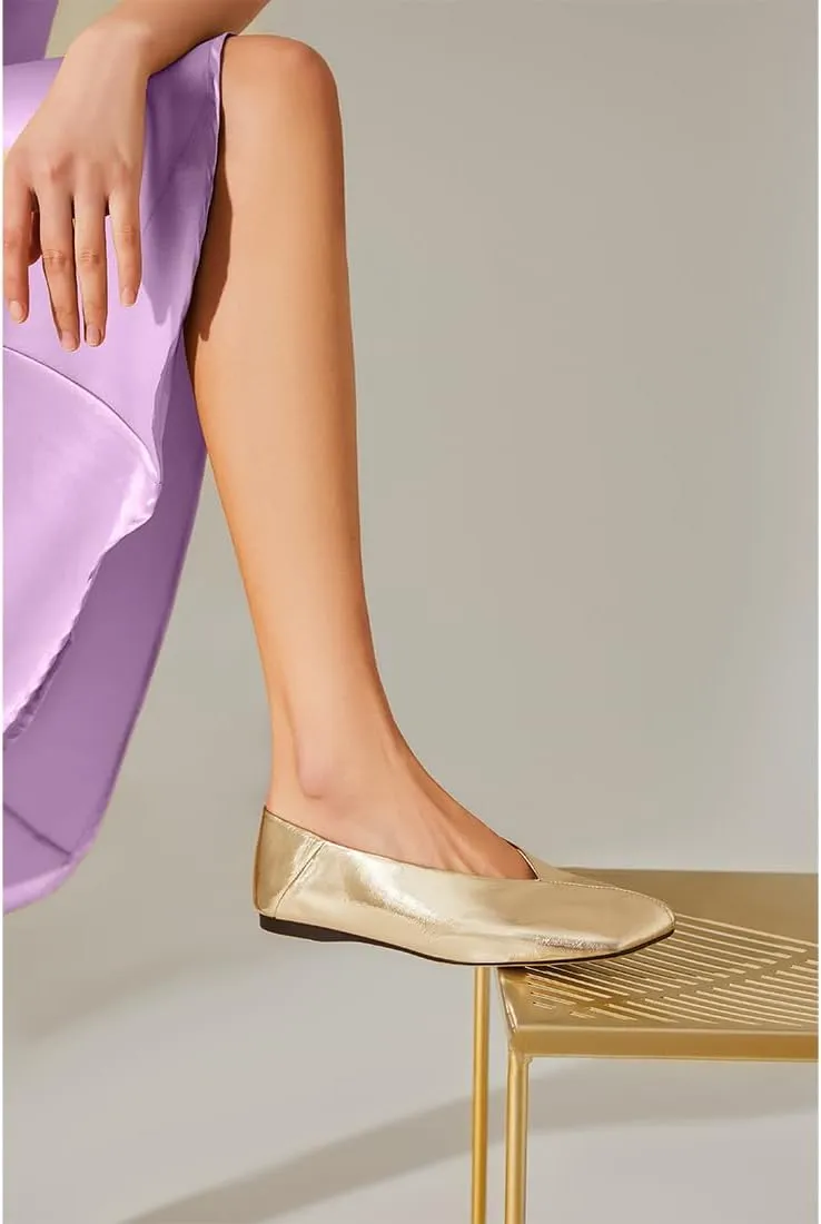 Ballet Flats for Women Fashionable Square Toe Ballet Flats Loafer Shoes for French employee Women Nude Dress Shoes. Patent Leather 