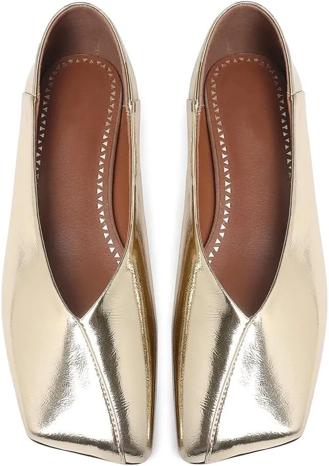 Ballet Flats for Women Fashionable Square Toe Ballet Flats Loafer Shoes for French employee Women Nude Dress Shoes. Patent Leather 