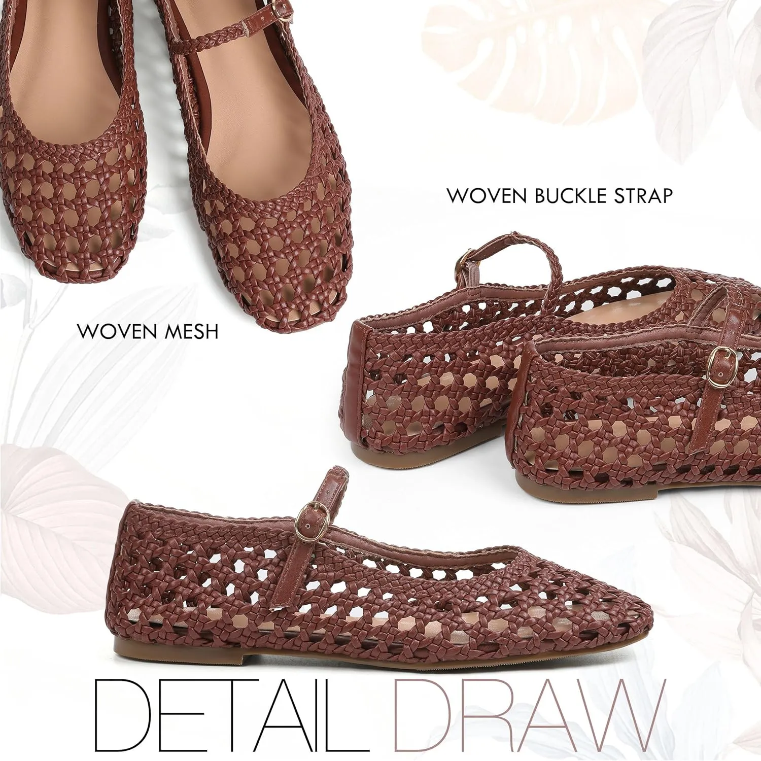 Ballet Flats for Women Square Toe Mary Jane Flats Buckle Strap Flat Shoes Comfortable Ballerina Flats Dressy Mesh Shoes Casual excite sustenance Mary Janes for Women Woven Mesh 