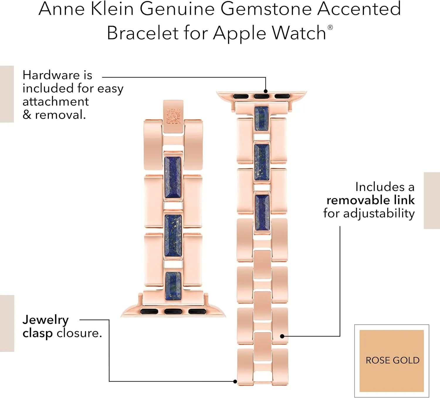 Band, Fits Most Wrists Anne Klein Gemstone Fashion Bracelet for intellect versatile vacation routine fabricate Apple Watch, Secure, Adjustable, Apple Watch Replacement 