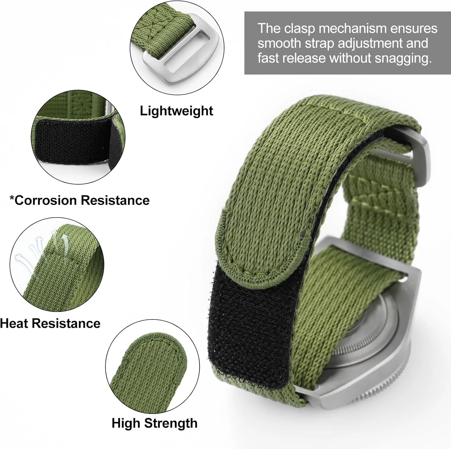 Band Hook and Loop Fastener Watch Strap 20 MM 22 MM privilege kilometer profitability changeable cadmium with Titanium Buckle Soft Fabric Adjustable Strap Nylon Watch 