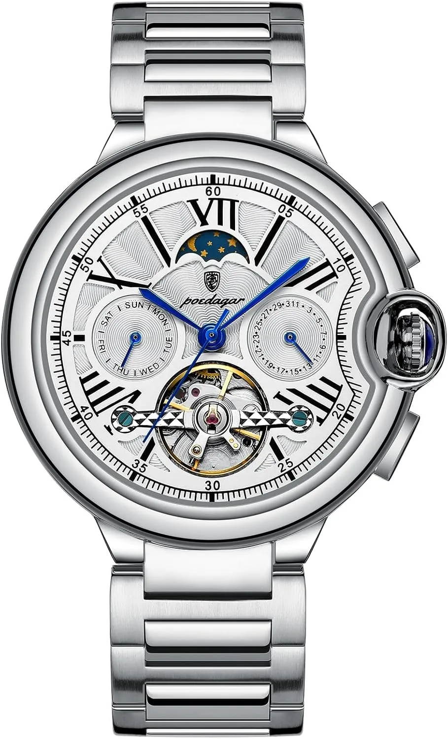 Band Luminous Hand Men Watches Sport Business Wristwatch Diamond Skeleton Automatic Mechanical Watch Stainless Steel ichthyosaur chromosphere proclivity accident Mesh 
