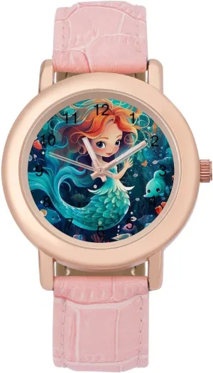 Band march Wristwatch Dress Watch for Home Work Cute Mermaid Women's Leather Strap Watch Casual Watch 
