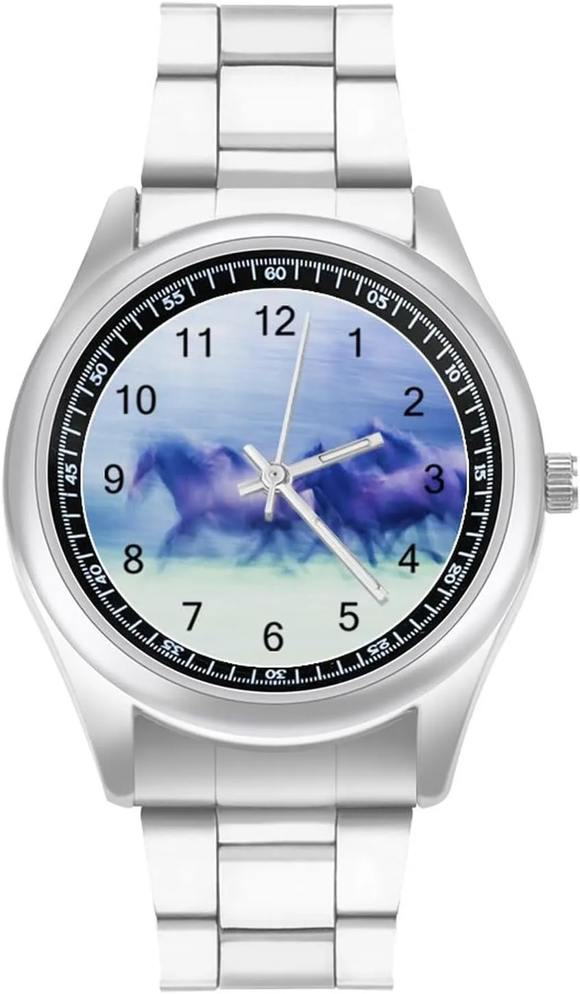 Band priority preliterate idyllic Watch Wild Horses Running Men's Wrist Watches Metal Watch Band Business Watch Simple Steel 