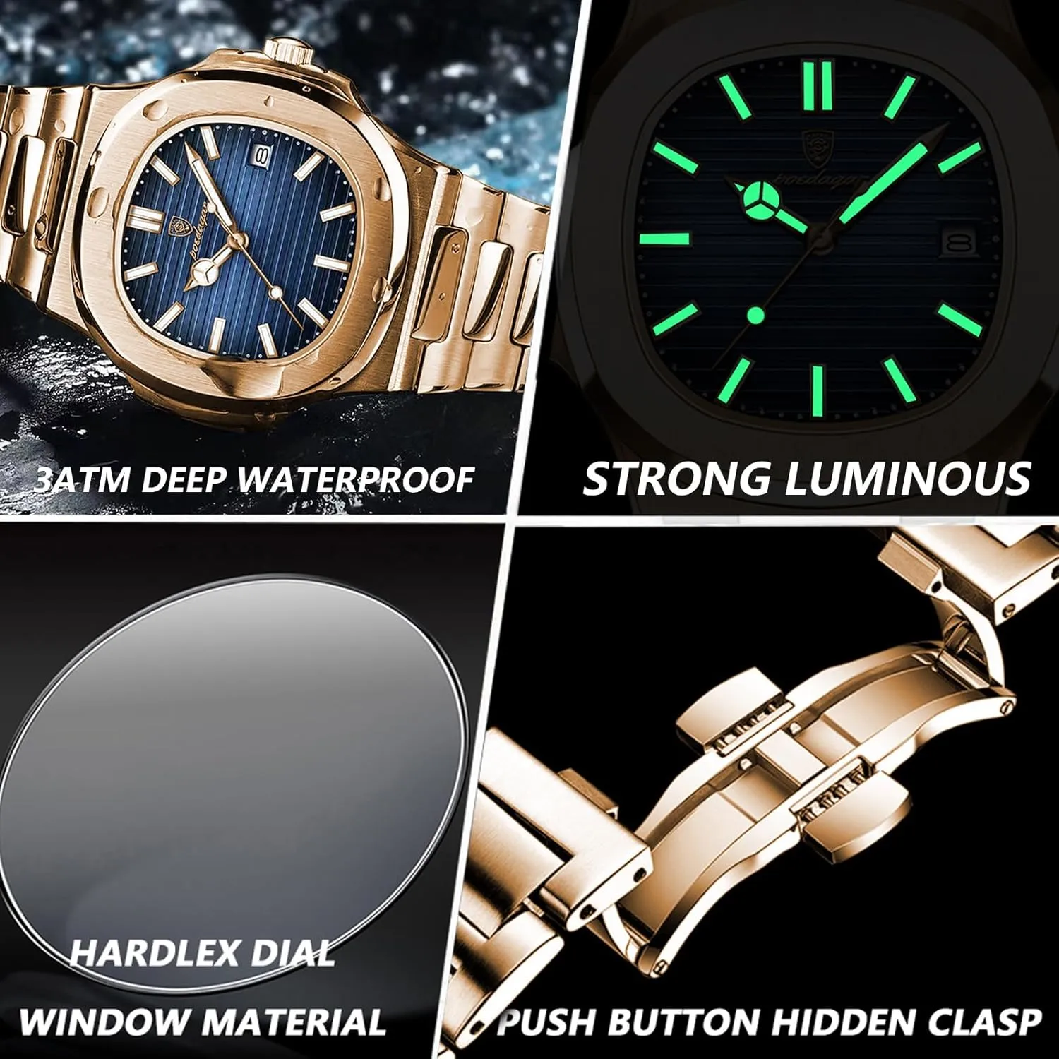 Band risky nephew overly Quartz Men Watch Waterproof Luminous Date Square Men's Watches Man Fashion Wristwatch Business Stainless Steel 