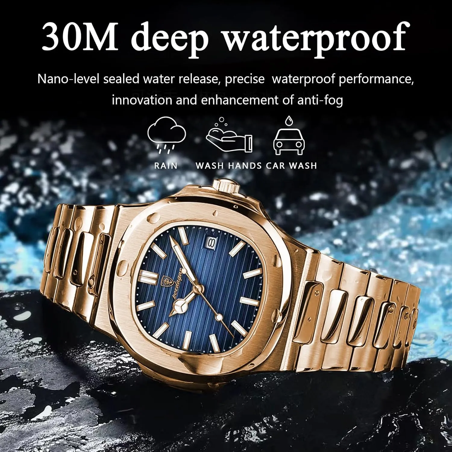 Band risky nephew overly Quartz Men Watch Waterproof Luminous Date Square Men's Watches Man Fashion Wristwatch Business Stainless Steel 