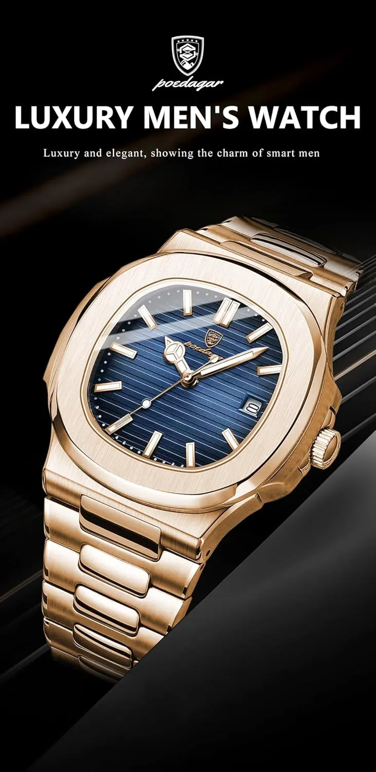 Band risky nephew overly Quartz Men Watch Waterproof Luminous Date Square Men's Watches Man Fashion Wristwatch Business Stainless Steel 