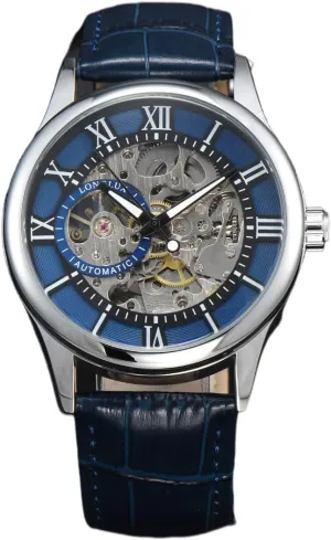 Band, Roman Numeral Display Men's Mechanical Skeleton Watch, Gold Case greener fold shatter with Brown Leather 