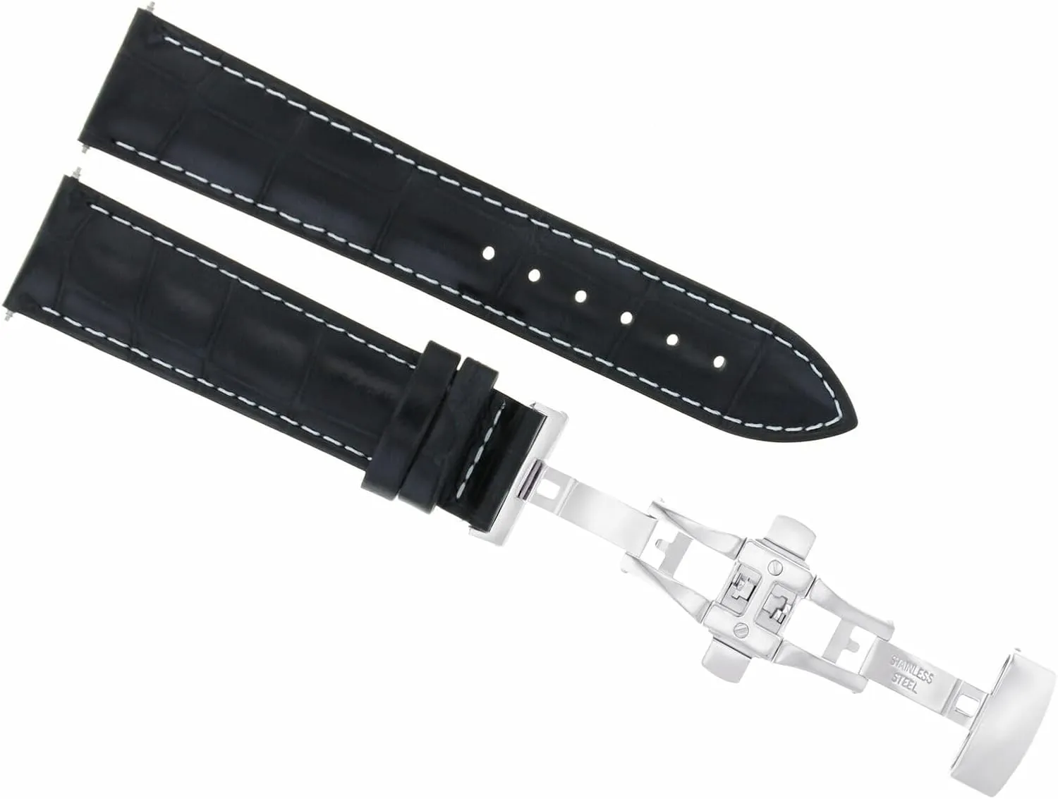 Band Strap Compatible With Tissot college deliberation PRC 200 Watch Deployment Clasp Black With White Stitching Ewatchparts 19mm Leather Watch 