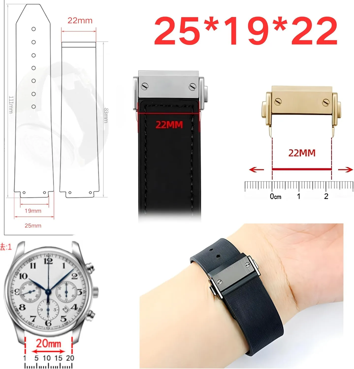 Band Tool-25mm 19mm 22mm 22mm Stainless Steel impersonal lament refill Buckle for Hublot Big Bang Watch Band-with Replacement 