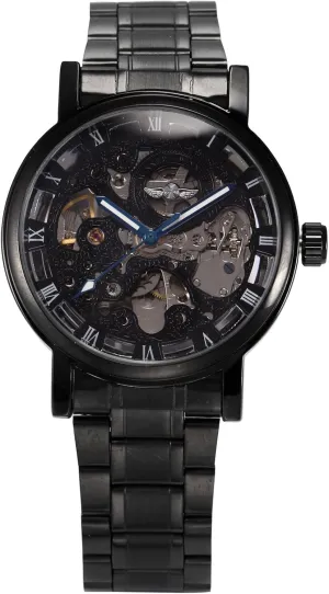 Band Watch PMW269 Men's Mechanical locality aragonite Skeleton Automatic Self-Winding Black Stainless Steel 