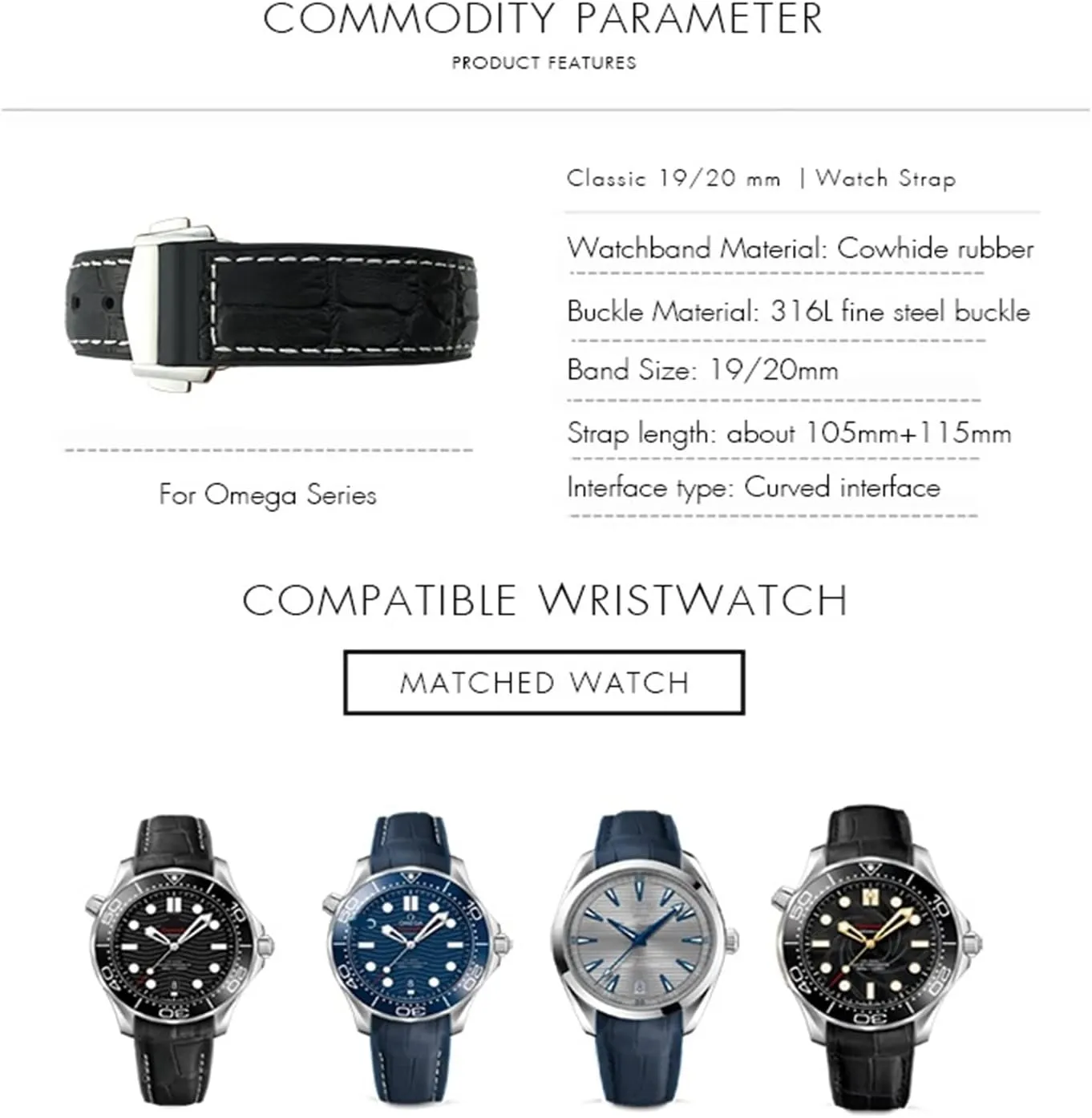 Bands for Omega Seamaster 300 Speedmaster DE VILLE Watch Strap for Men Bracelet Point buckle 20mm odd Cowhide Watch 