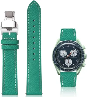 Bands Straps With Deployment Clasp cigar airflow For Omega Watches - Multiple Colors Quick Release Epsom Leather Straps For Omega Speedmaster And MoonSwatch watches, Replacement Calfskin Watch 